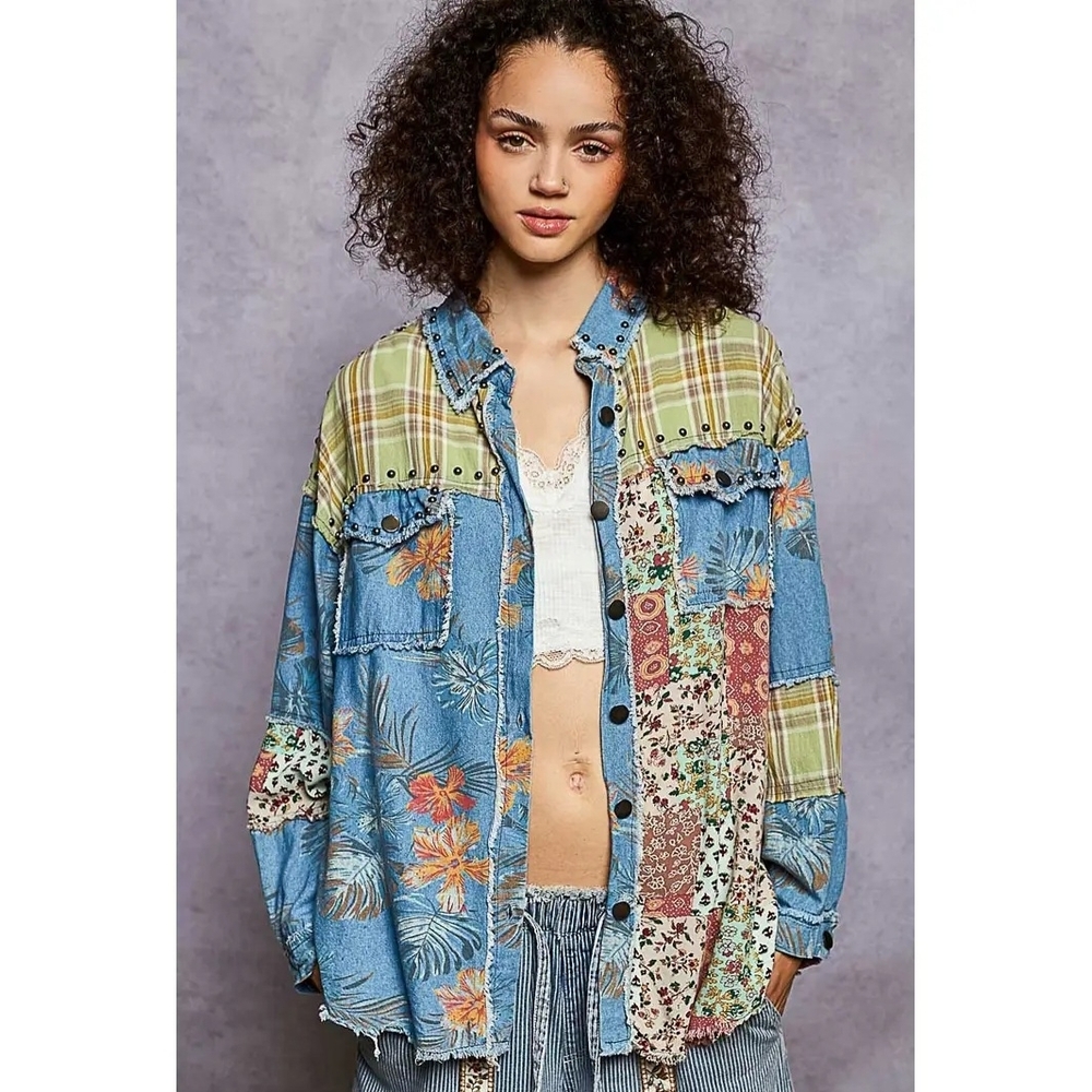POL Multicolor Patchwork Denim Jacket - image 3